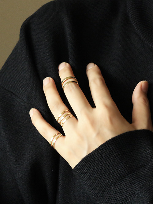 14K 18K 스틱 세줄 반지