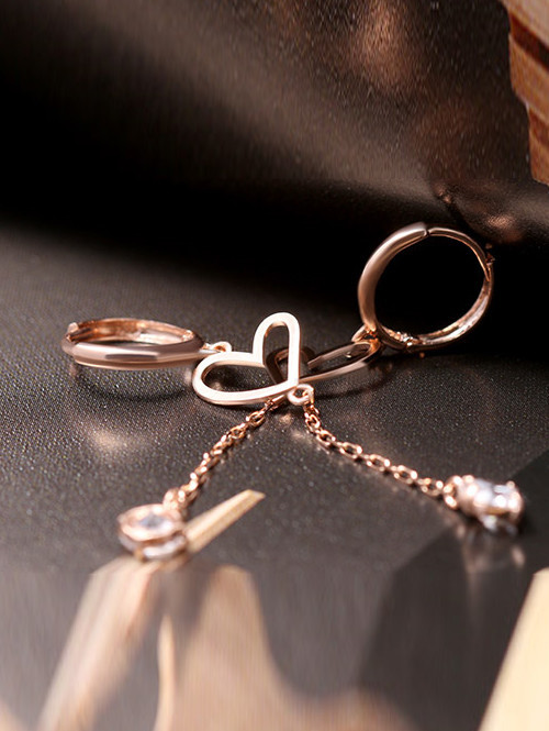 14K 하트 체인 드롭 귀걸이