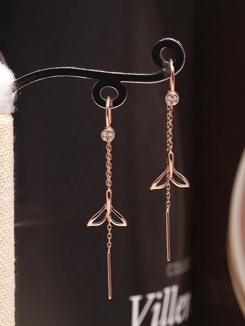 14K 18K 웨일 테일 드롭 귀걸이