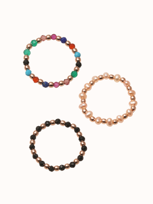 14K 3종 비즈반지 (칵테일,블랙스피넬,담수진주)