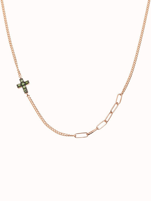 14K 18K 라피스 그린 다이아 십자가 목걸이