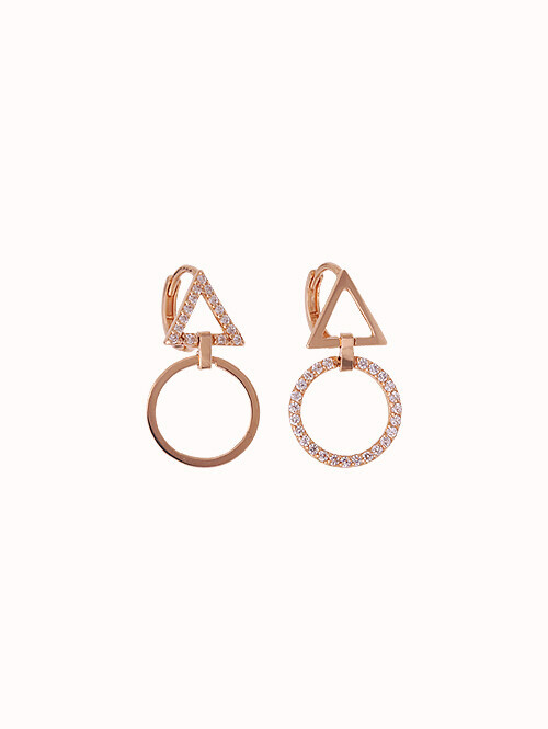 14K 18K 트라이링 큐빅 귀걸이