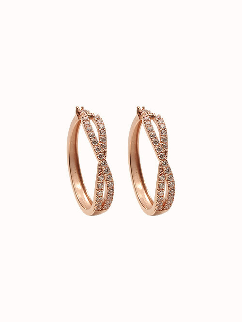 14K 18K 더블 큐빅 링 귀걸이