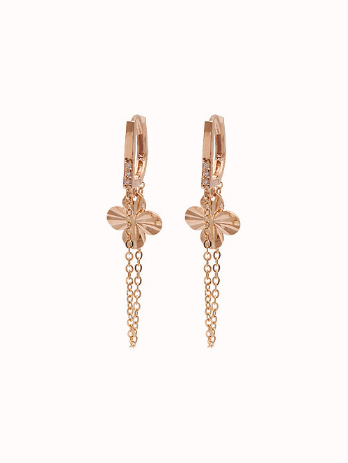 14K 18K 클로버 체인 드롭 귀걸이