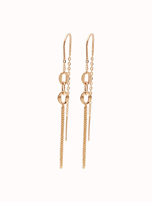 14K 18K 메린 세줄 체인 드롭 귀걸이