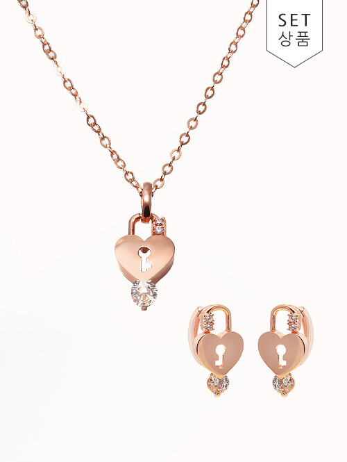 14K 18K 로지 하트 자물쇠 귀걸이