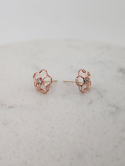 14K 육각 플라워 핀귀걸이