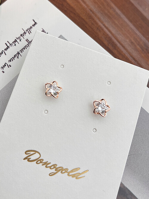 14K 미니 스타 큐빅 핀귀걸이