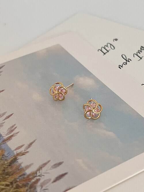 14K 핑크 달리아 핀귀걸이