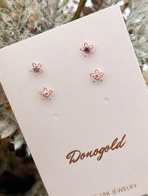 14K 베이비 큐빅 플라워 핀귀걸이