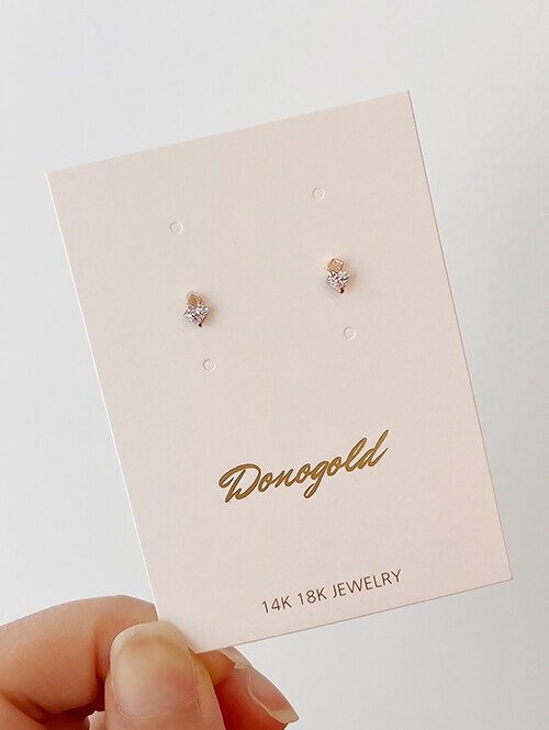 14K 폴쉬 미니 큐빅 핀귀걸이