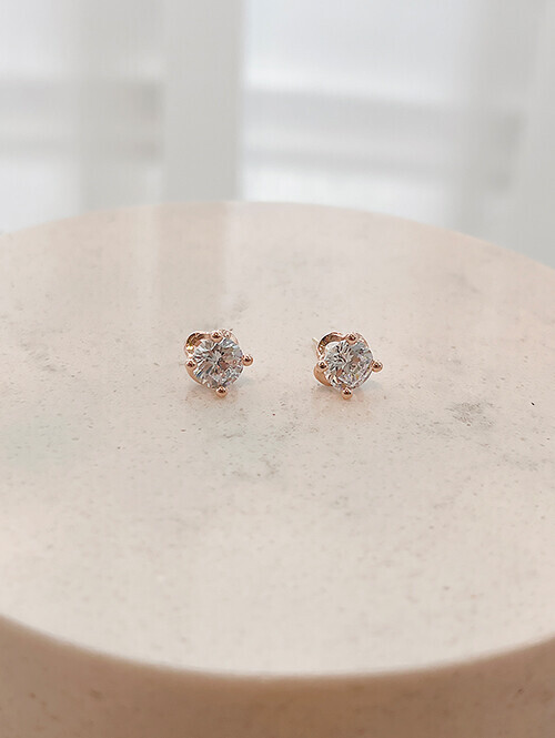 14K 로젤 큐빅 핀귀걸이