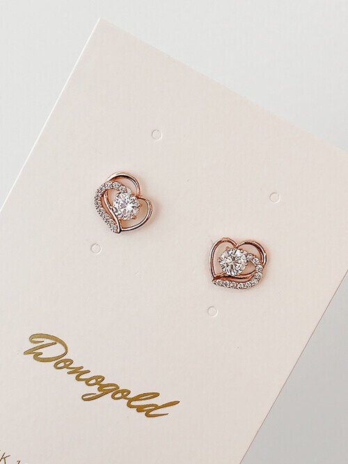 14K 케로아 하트 핀귀걸이