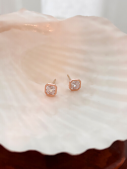 14K 이지 스퀘어 큐빅 핀귀걸이