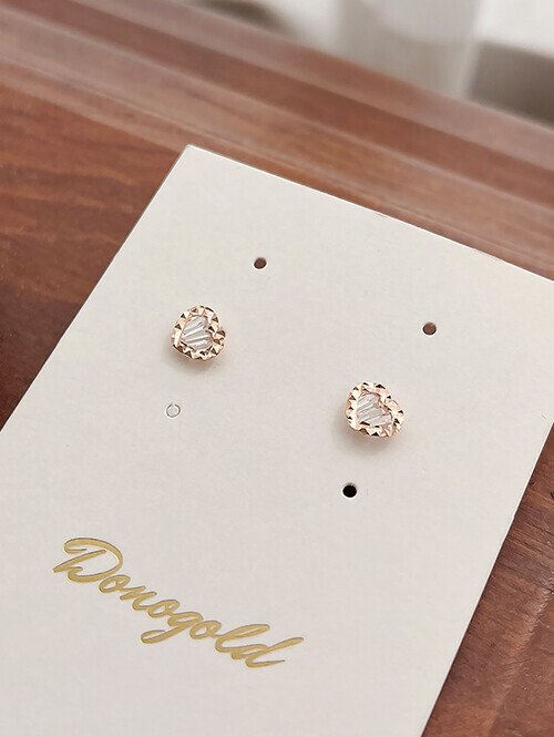 14K 지엔 하트 큐빅 핀귀걸이