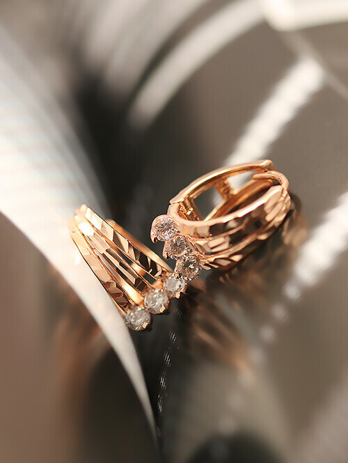 14K 18K 레이바 트리플 링 귀걸이