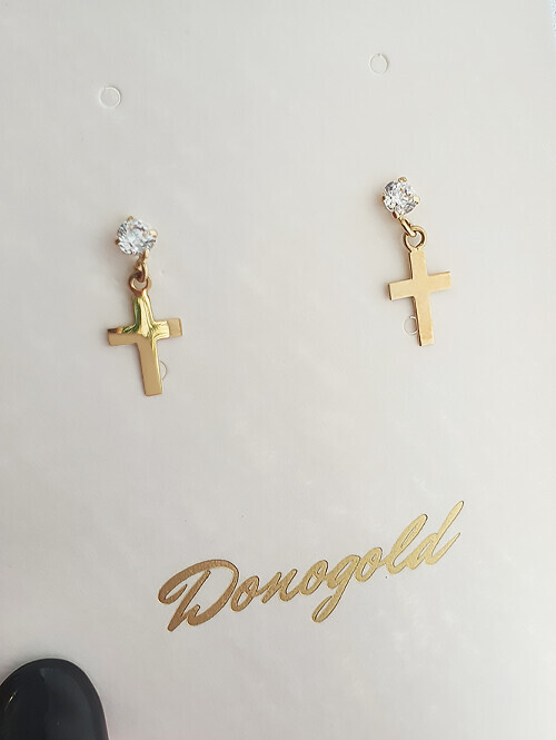 14K 모엔 십자가 큐빅 귀걸이﻿(핀/침형)