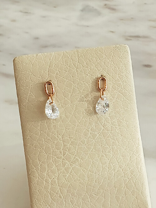 14K 벤릴 클립 큐빅 핀귀걸이