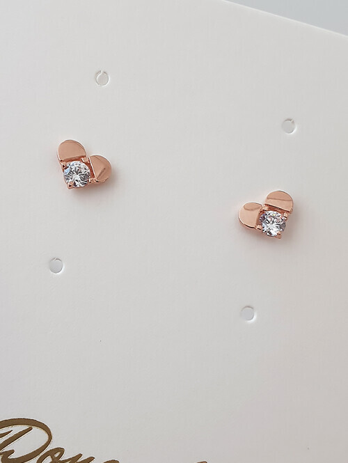 14K 스켈 하트 큐빅 귀걸이(핀/침형)