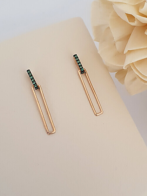 14K 그린 사각 스틱 귀걸이(핀/침형)