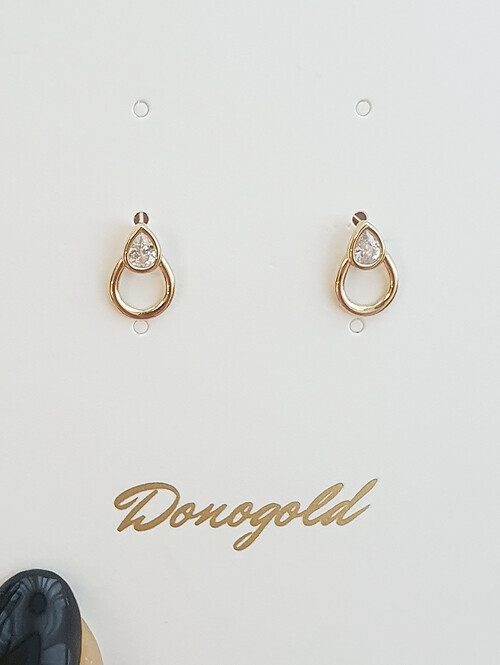 14K 더블 물방울 큐빅 귀걸이