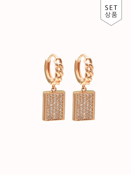 14K 18K 찰린 스퀘어 체인 귀걸이