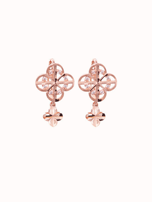 14K 18K 더블 클로바 컷팅 귀걸이