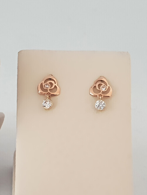 14K 로맨틱 로즈 투톤 귀걸이