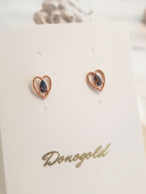 14K 하트 로돌라이트 핀귀걸이