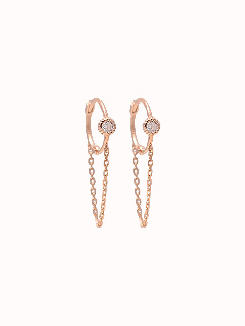 14K 아리드 큐빅 체인 귀걸이