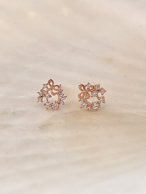 14K 리본 리스 큐빅 귀걸이