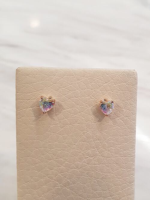 14K 레인보우 하트 큐빅 귀걸이(핀/침형)