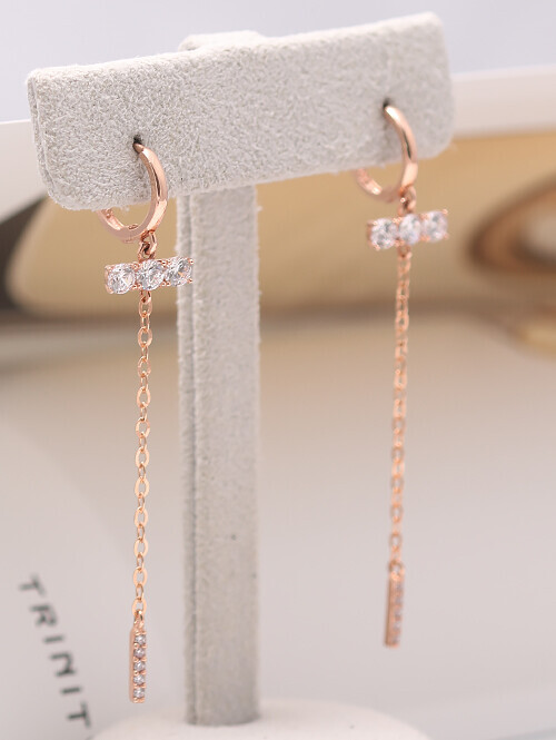 14K 18K 베트 쓰리큐빅 드롭 체인 귀걸이