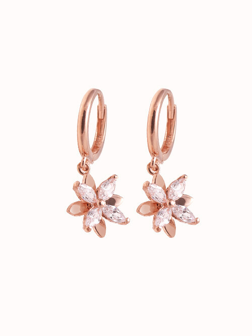 14K 18K 하블렛 플라워 큐빅 귀걸이