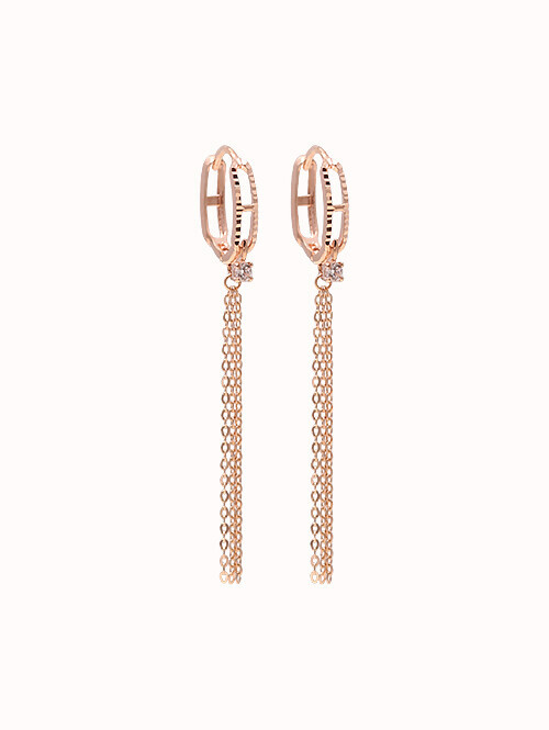 14K 18K 플러드 세줄 드롭 귀걸이