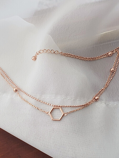 14K 18K 코튼 육각 두줄 체인 발찌