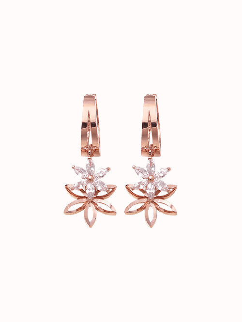 14K 18K 엠지 플라워 큐빅 귀걸이