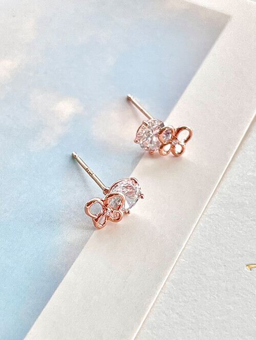14K 로린 버터플라이 큐빅 귀걸이 (핀/침형)