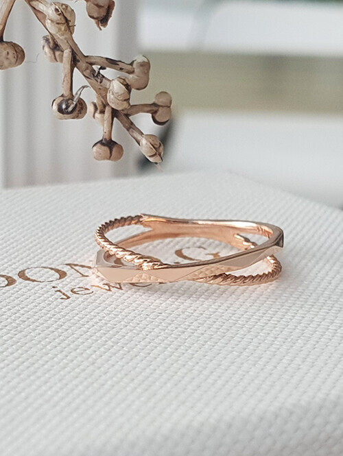 14K 18K 아트엔 크로스 두줄 반지