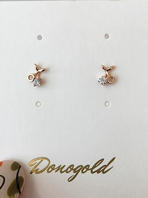 14K 앵두 큐빅 핀귀걸이