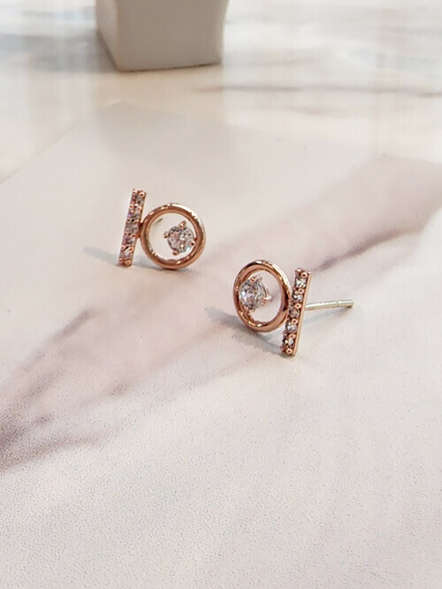 14K 버진 스틱써클 핀귀걸이