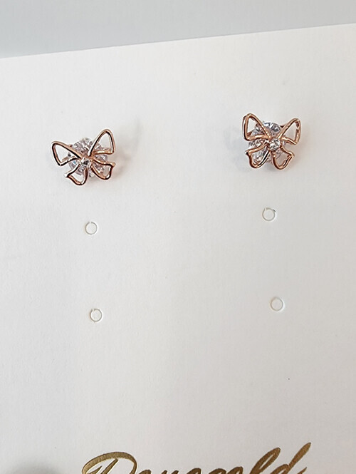 14K 지안 리본 큐빅 핀귀걸이