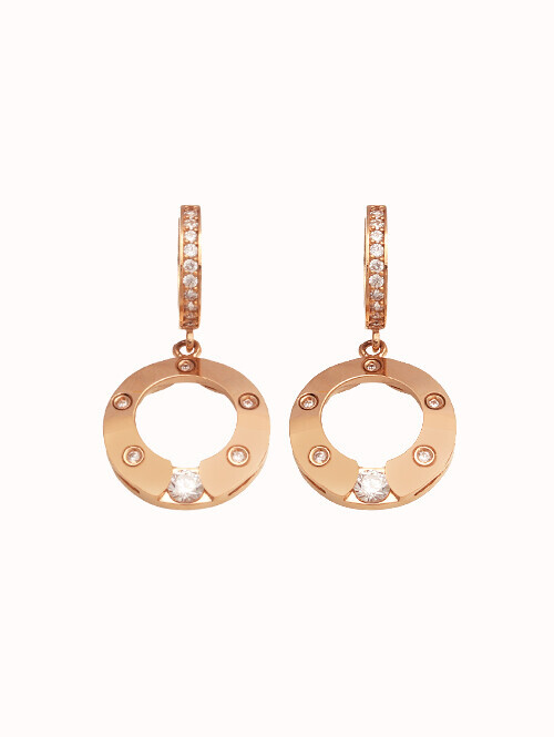 14K 18K 록산느 써클 큐빅 귀걸이