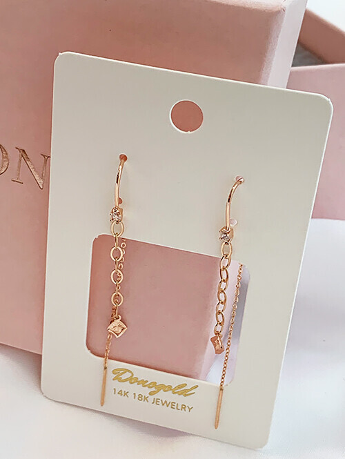 14K 18K 후이드 드롭 체인 귀걸이