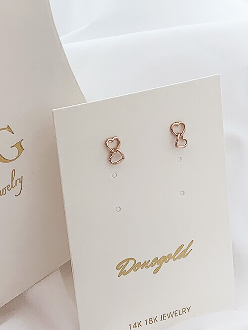 14K 쁘띠 더블 하트 귀걸이 (핀/침형)