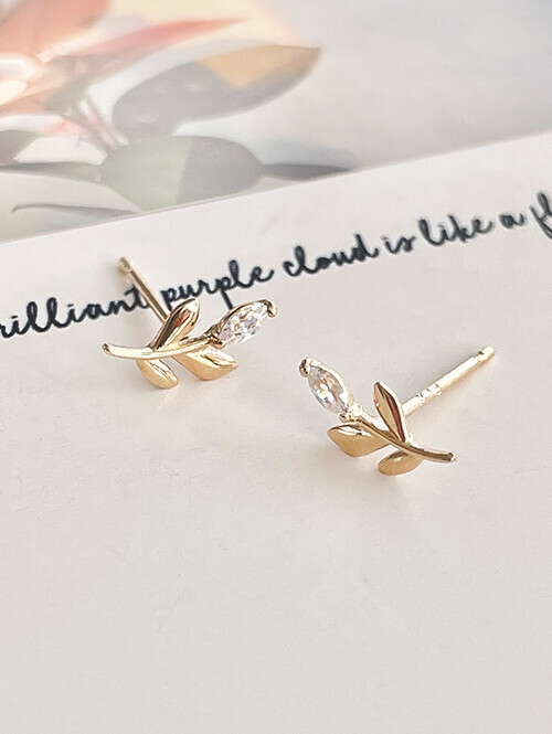 14K 18K 심플 리프 귀걸이 (핀/침형)