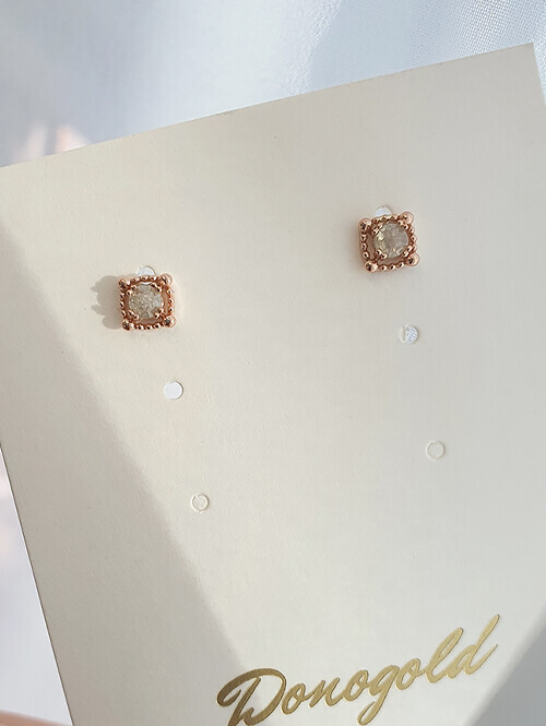 14K 데이아 러프 다이아 핀귀걸이