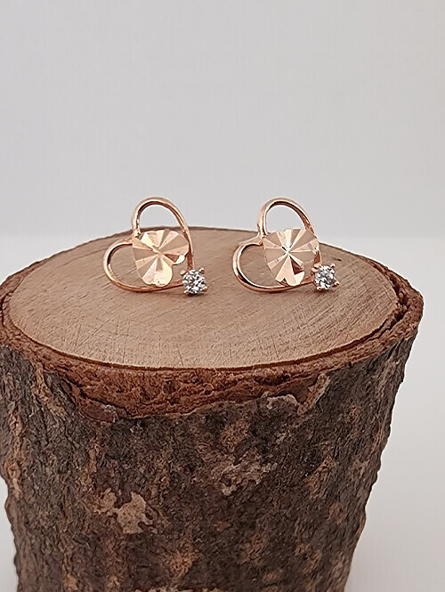 14K 디얼 하트 핀귀걸이