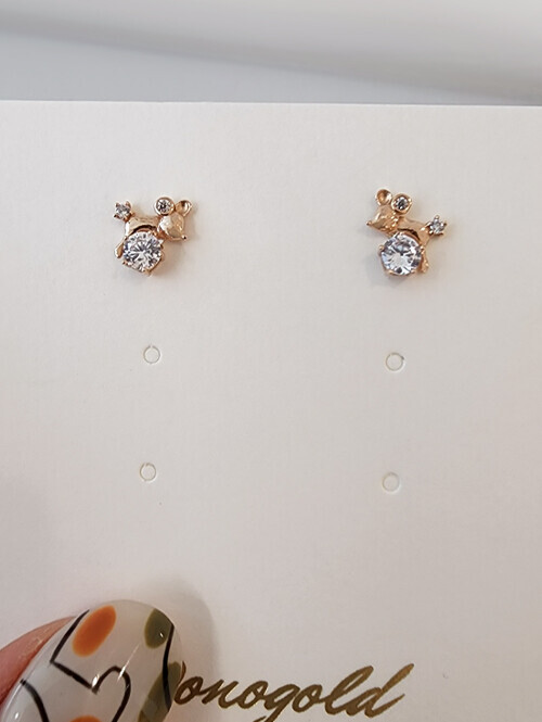 14K 모노 마우스 큐빅 핀귀걸이