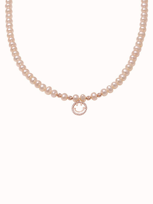 14K 썬 스마일 담수진주 비드 목걸이